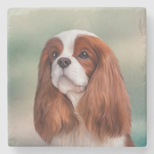 Tekening Dog Cavalier King Charles Spaniel Stenen Onderzetter (Voorkant)