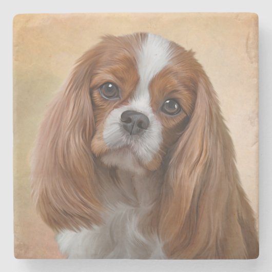 Tekening Dog Cavalier King Charles Spaniel Stenen Onderzetter (Voorkant)