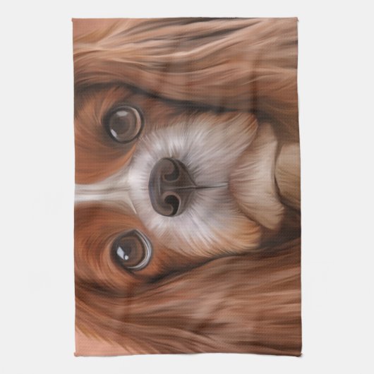 Tekening Dog Cavalier King Charles Spaniel Theedoek (Verticaal)