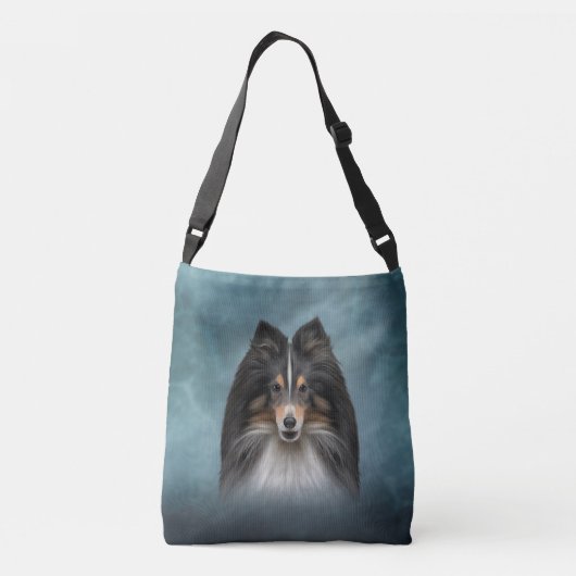 Tekening Dog Shetland Sheepdog, Sheltie Crossbody Tas (Achterkant)