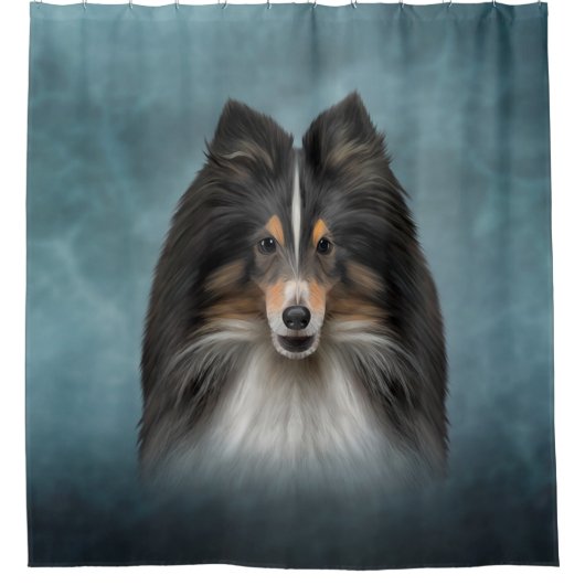 Tekening Dog Shetland Sheepdog, Sheltie Douchegordijn (Voorkant)