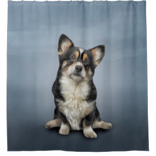Tekening Dog Welsh Corgi zwart Douchegordijn