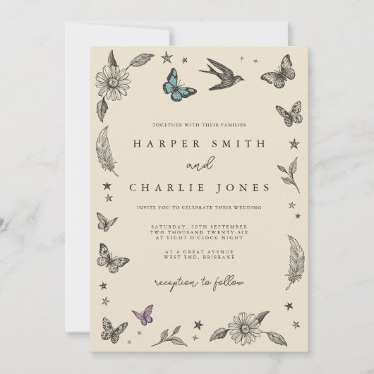 tekening Eenvoudige huwelijksuitnodiging Kaart (Voorkant)