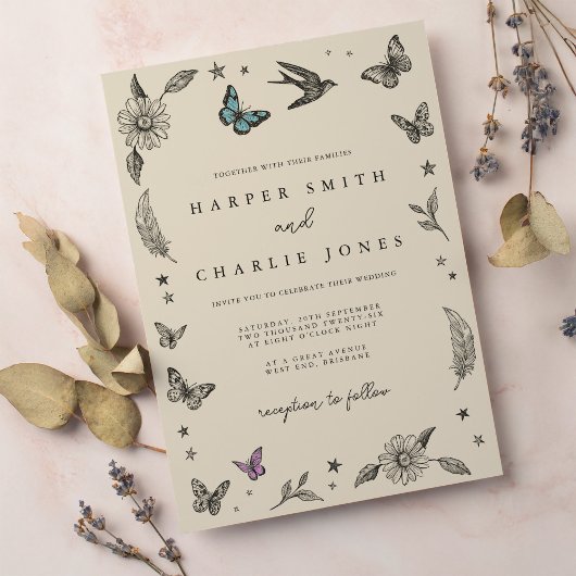  tekening Eenvoudige huwelijksuitnodiging Kaart