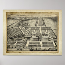 Tekening Engelse country house architectuur Print