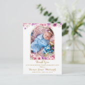 Tekening Foto Floral script Dank u Baby geboorte Aankondigingskaart (Staand voorkant)