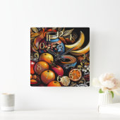 Tekening Gestileerde Stilleven Vaas Fruit Vierkante Klok (Huis)