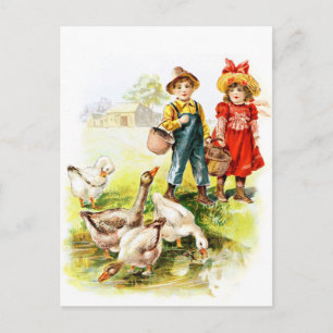 tekening: Het voeren van ganzen Briefkaart