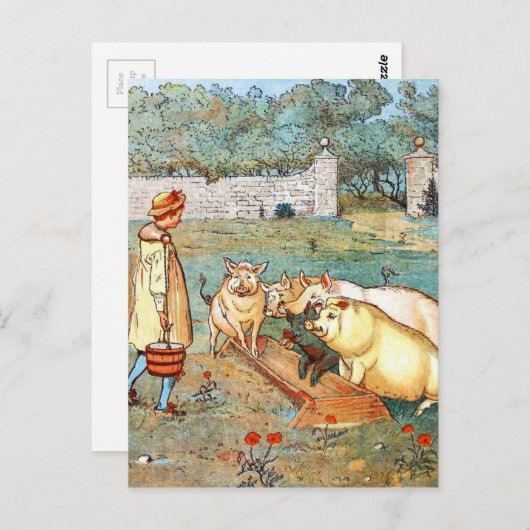 tekening: Het voeren van varkens Briefkaart (Voorkant / Achterkant)