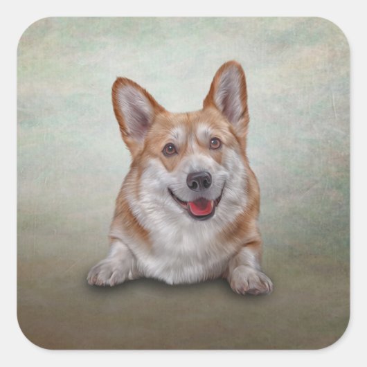 Tekening Hondenras Welsh Corgi Vierkante Sticker (Voorkant)