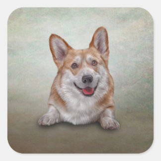Tekening Hondenras Welsh Corgi Vierkante Sticker