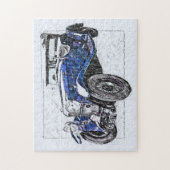 Tekening illustratie blauwe vintage-auto legpuzzel (Verticaal)