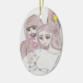 Tekening in gekleurd potlood van de geboorte keramisch ornament (Links)