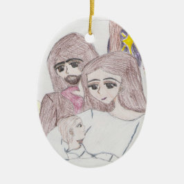 Tekening in gekleurd potlood van de geboorte keramisch ornament