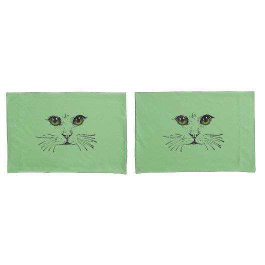 Tekening in zwart van een kattengezicht Helder gro Kussensloop (Voorkant-Set)