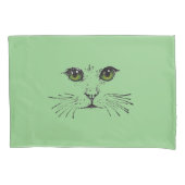 Tekening in zwart van een kattengezicht Helder gro Kussensloop (Voorkant-Links)