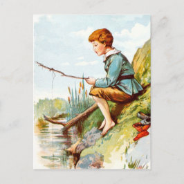 tekening: Jongen Vist in een rivier Briefkaart