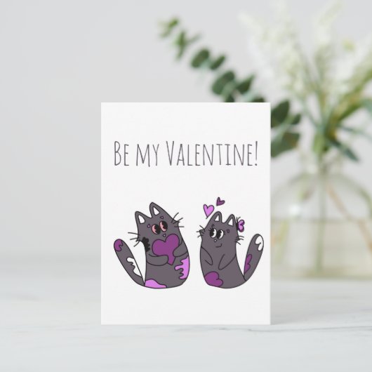 Tekening Kat Harten Valentijnsdag Briefkaart (Staand voorkant)