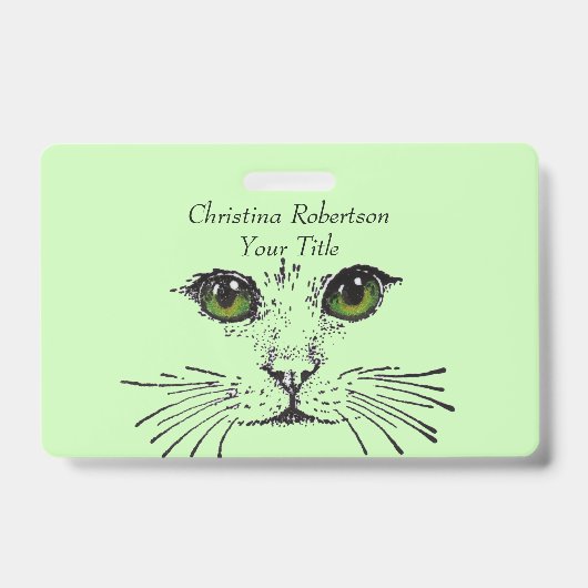 Tekening  Kattengezicht Heldere Ogen Lichtgroen Badge (Voorkant)