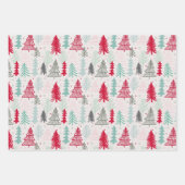 Tekening kerstbomen Evergreen Pine Red Green Inpakpapier Vel (Voorkant)
