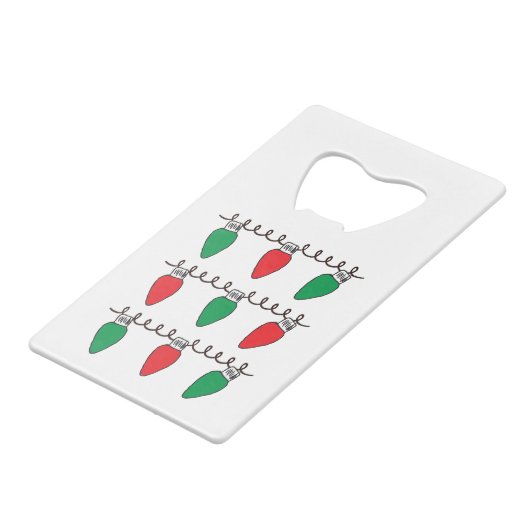 Tekening kerstlampje met tekenreekslampjes creditkaart flessenopener (Voorkant Gekanteld)