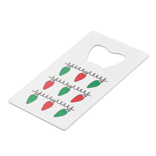 Tekening kerstlampje met tekenreekslampjes creditkaart flessenopener (Achterkant Gekanteld)