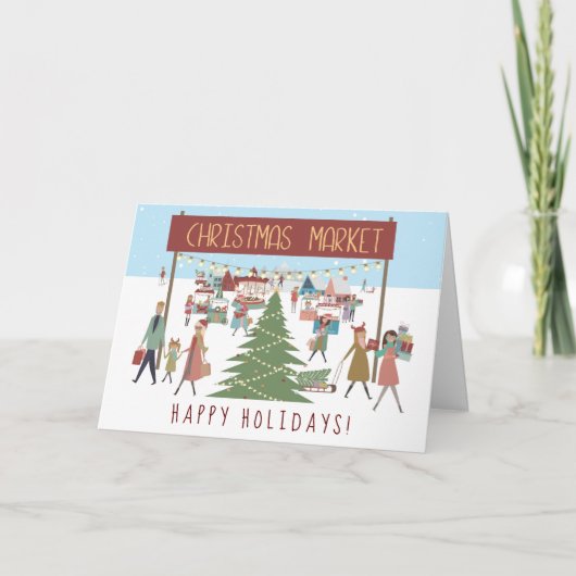 Tekening kerstmarkt feestdagen kaart (Voorkant)
