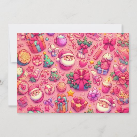 Tekening Kerstmis Motieven Roze Kaart (Voorkant)