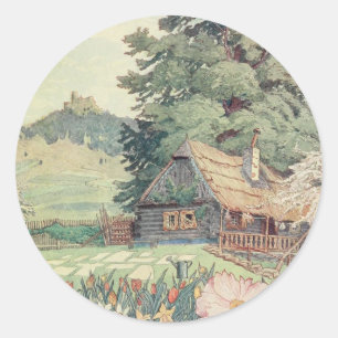  Tekening: Kleine Berghut in het Lente Ronde Sticker