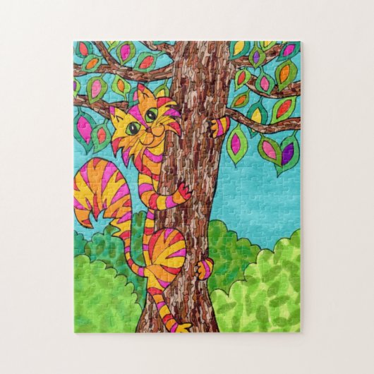 Tekening kleurrijke gestreept katoenboom met korte legpuzzel (Verticaal)