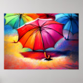 Tekening Kleurrijke Open Paraplu's II Poster (Voorkant)