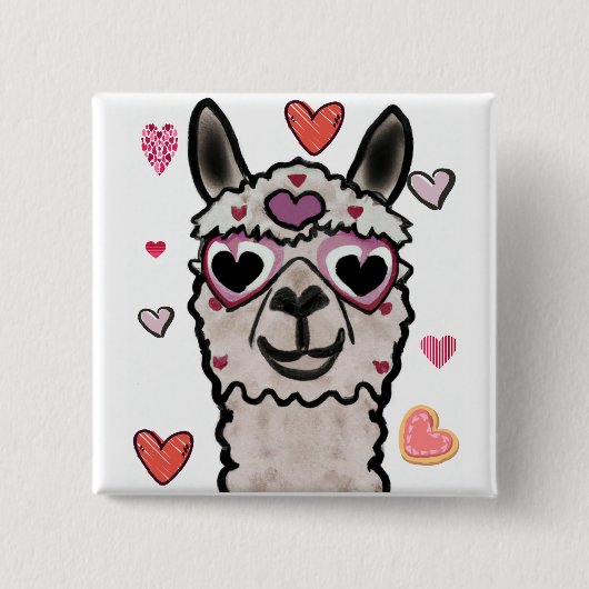 Tekening lama met hartknop vierkante button 5,1 cm (Voorkant)