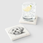Tekening Maltese hond Stenen Onderzetter (Zijkant)