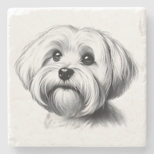 Tekening Maltese hond Stenen Onderzetter (Voorkant)