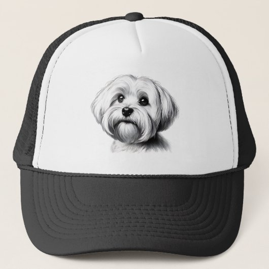 Tekening Maltese hond Trucker Pet (Voorkant)