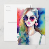 Tekening Meisje Illustratie, Mode Meisje, Vrouw Briefkaart (Voorkant / Achterkant)