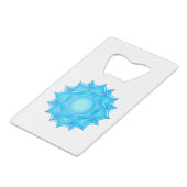 Tekening met blauw glas Lotus-ventilator Creditkaart Flessenopener (Achterkant Gekanteld)