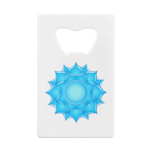 Tekening met blauw glas Lotus-ventilator Creditkaart Flessenopener (Achterkant)