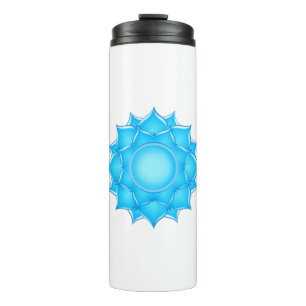 Tekening met blauw glas Lotus-ventilator Thermosbeker