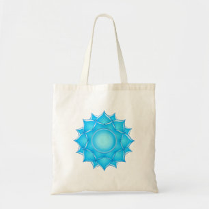 Tekening met blauw glas Lotus-ventilator Tote Bag