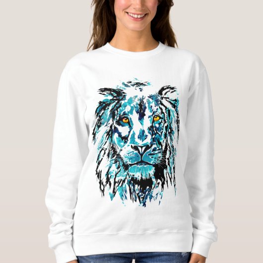 Tekening met blauw leeuwenkop | Lion Sweatshirt (Voorkant)
