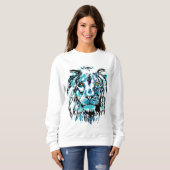Tekening met blauw leeuwenkop | Lion Sweatshirt (Voorkant volledig)