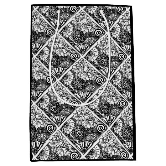 Tekening met flens van zwarte en witte kleur medium cadeauzakje (Voorkant)