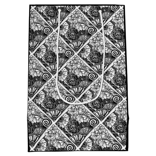 Tekening met flens van zwarte en witte kleur medium cadeauzakje (Achterkant)