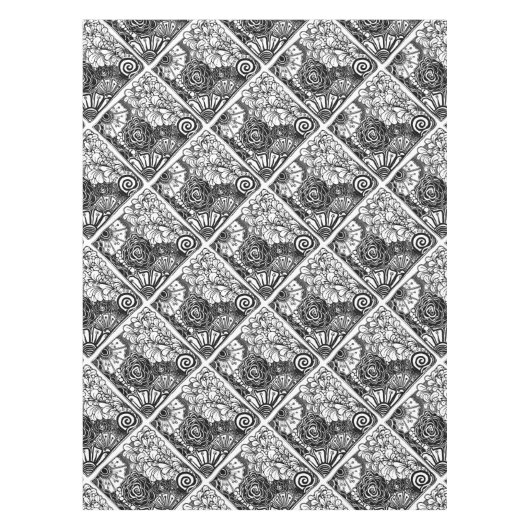 Tekening met flens van zwarte en witte kleur tafelkleed (Voorkant)