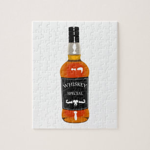 Tekening met flesje met whiskey geïsoleerd op wit legpuzzel