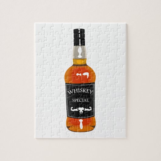 Tekening met flesje met whiskey geïsoleerd op witt legpuzzel (Verticaal)