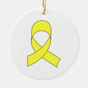 Tekening met gele lint keramisch ornament