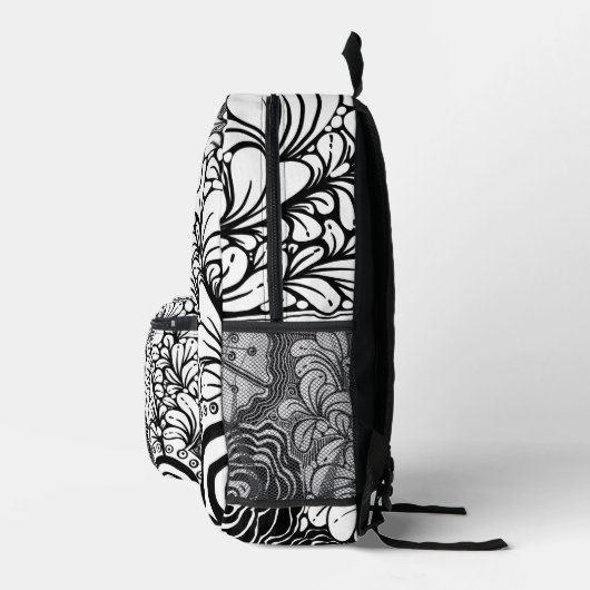 Tekening met zwarte en witte flens bedrukte rugzak (Rechts)