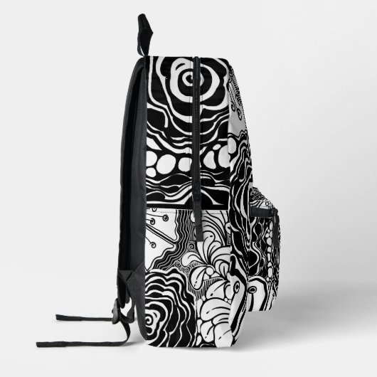 Tekening met zwarte en witte flens bedrukte rugzak (Links)
